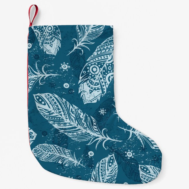 Petite Chaussette De Noël Blue vintage feather pattern (Devant)