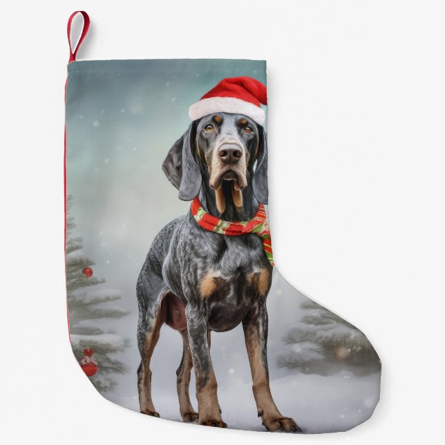 Petite Chaussette De Noël Bluetick Coonhound Dog en Noël de neige (Devant)