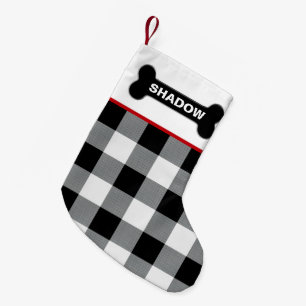 Petite Chaussette De Noël Boeuf noir blanc Vérifier l'os de chien Nom perso
