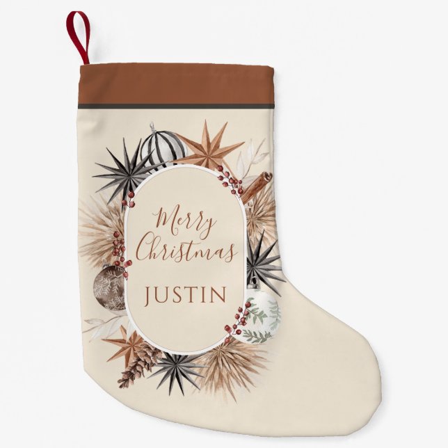 Petite Chaussette De Noël Boho Botaniques Séchées Fêtes (Devant)