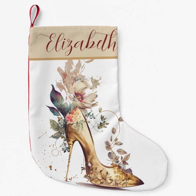 Petite Chaussette De Noël Boho Chic Gold High Talon Chaussure Floral Personn (Devant)
