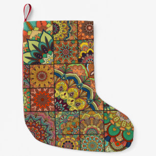 Petite Chaussette De Noël Boho tuiles : patchwork coloré sans couture motif