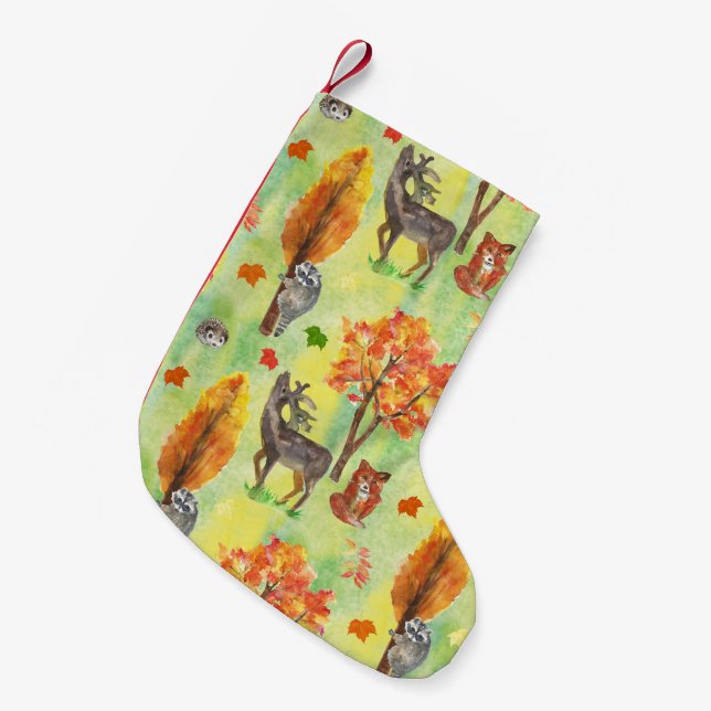 Petite Chaussette De Noël Bois Animaux d'aquarelle (Devant (Accrochage))