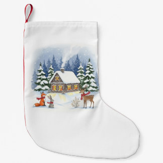 Petite Chaussette De Noël Bois Cabine d'hiver Noël Stocker
