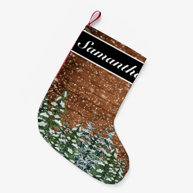 Petite Chaussette De Noël Bois de neige et forêt Pin rural Noël (Devant (Accrochage))