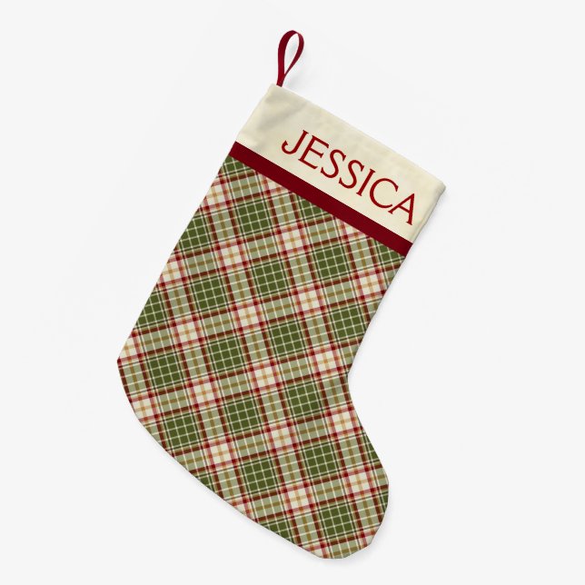 Petite Chaussette De Noël Bois Noël Plaid Motif sur mesure (Devant (Accrochage))