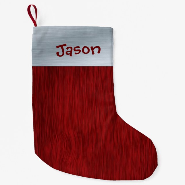 Petite Chaussette De Noël Bois rouge personnalisé et look argenté brossé (Devant)