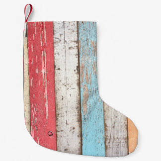 Petite Chaussette De Noël Bois vintage : Texture criquée multicolore.