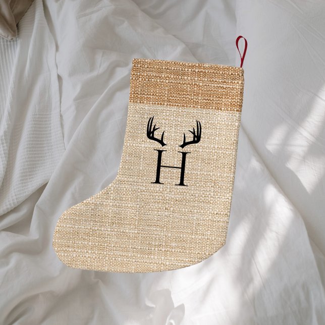 Petite Chaussette De Noël Boîtiers monogramme beige (Créateur téléchargé)