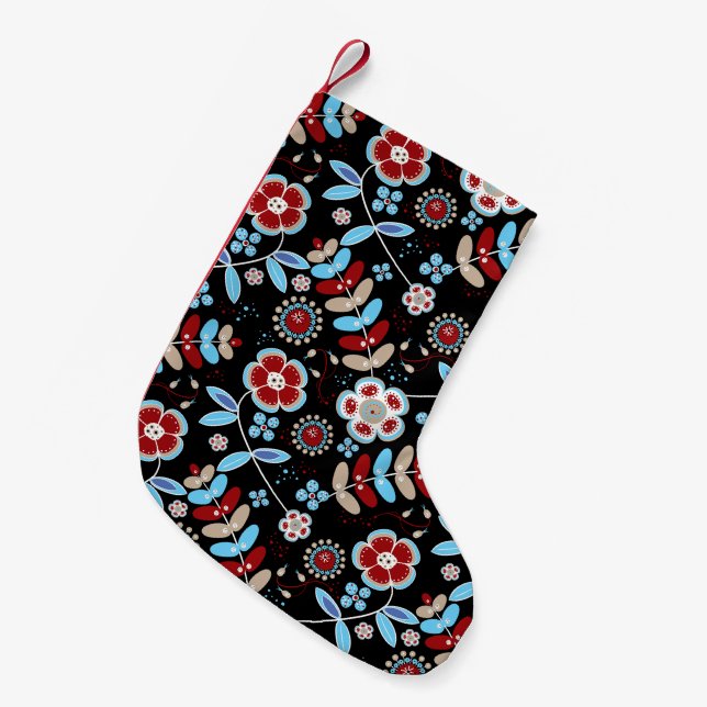 Petite Chaussette De Noël Bold Folk Floral Pattern (Devant (Accrochage))