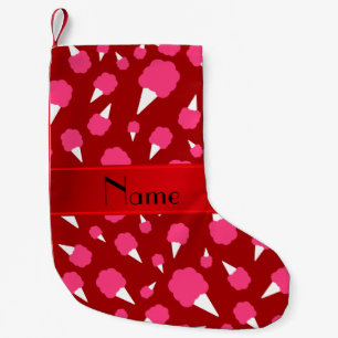 Petite Chaussette De Noël Bonbons en coton rouge de nom personnalisé