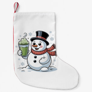 Petite Chaussette De Noël Bonhomme de neige tenant une boisson au matcha Noë