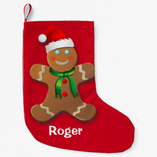Petite Chaussette De Noël Bonhomme en pain d'épice avec le casquette rouge