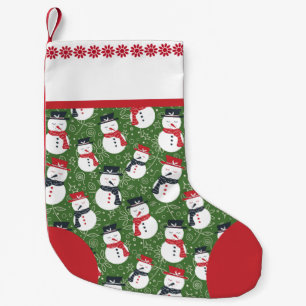 Petite Chaussette De Noël Bonhommes de neige détendus - Noël rouge sur vert.