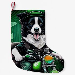Petite Chaussette De Noël Border Collie Conduisant un Vélo Jour de la Saint-