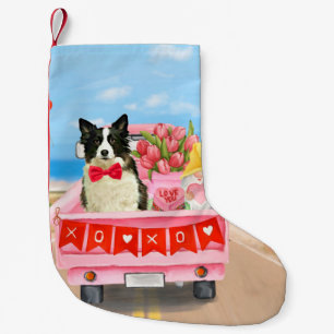 Petite Chaussette De Noël Bordure Collie Chien Saint Valentin Coeurs de cami