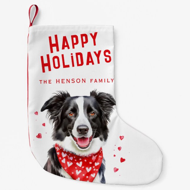 Petite Chaussette De Noël Bordure Collie Coeur rouge Bandana Noël (Devant)