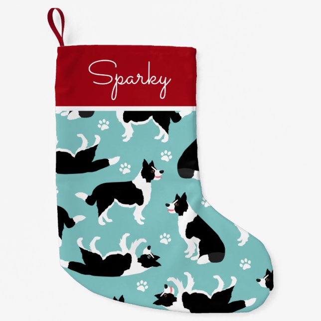 Petite Chaussette De Noël Bordure Collie et Empreinte de patte (Devant)