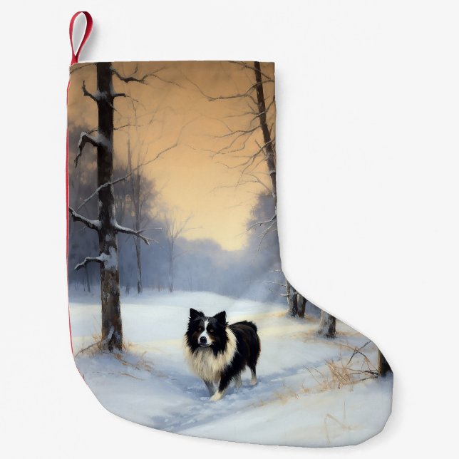 Petite Chaussette De Noël Bordure Collie Laisser neiger Noël (Devant)
