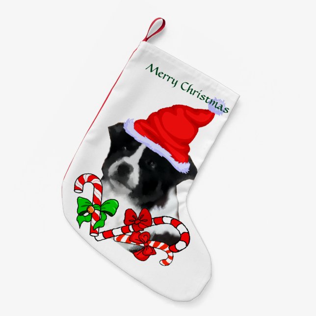 Petite Chaussette De Noël Bordure Collie Santa Hat Noël (Devant (Accrochage))