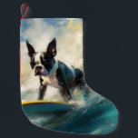 Petite Chaussette De Noël Boston Terrier Beach Surfing Peinture<br><div class="desc">Plongez dans le monde ludique de l'aventure canine avec cette peinture captivante. Un chien en ébullition se rend aux vagues, chevauchant habilement le surf sur une plage baisée par le soleil. L'oeuvre d'art vibrante capte magnifiquement l'essence de l'excitation au bord de la plage tandis que le chien court sans crainte...</div>