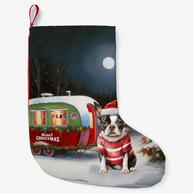 Petite Chaussette De Noël Boston Terrier Caravan Christmas Adventure (Devant)
