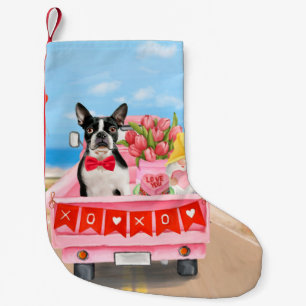 Petite Chaussette De Noël Boston Terrier Chien Valentine's Day Truck Hearts