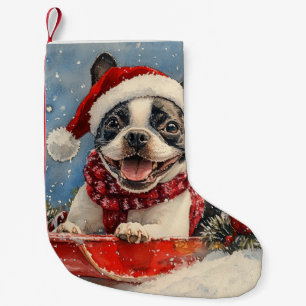 Petite Chaussette De Noël Boston Terrier Dog in Sledge Let it Neige Noël