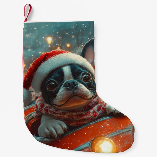 Petite Chaussette De Noël Boston Terrier Dog Roller Dessous de verre Noël (Devant)