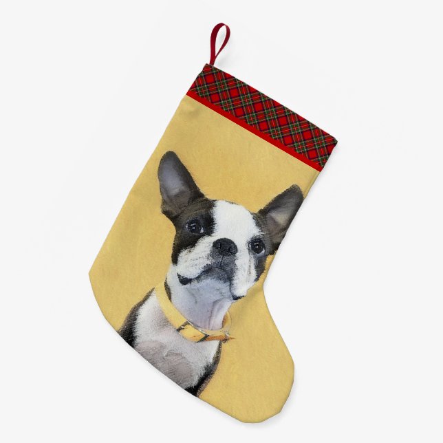 Petite Chaussette De Noël Boston Terrier Peinture - Cute Original Chien Art (Devant (Accrochage))