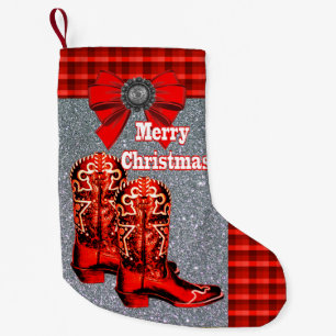 Petite Chaussette De Noël Bottes de cowboy rouges occidentales avec le plaid