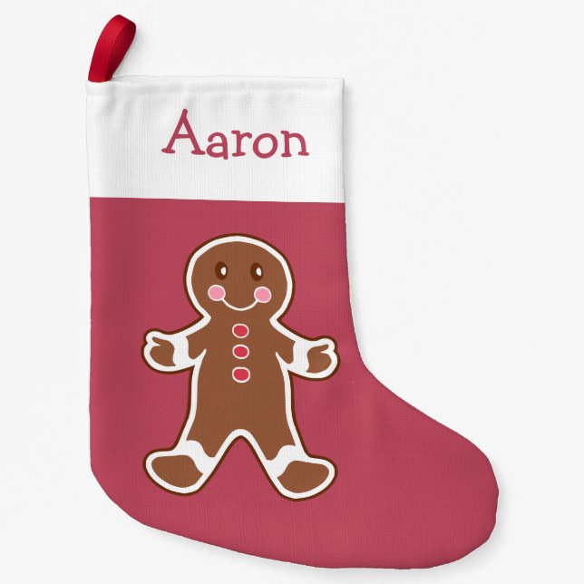 Petite Chaussette De Noël Bouchon de pain d'épice rouge personnalisé (Devant)