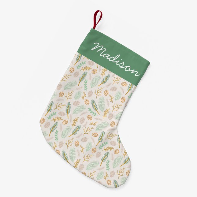 Petite Chaussette De Noël Boughs de pin vert festif et Motif de feuillage d' (Devant (Accrochage))
