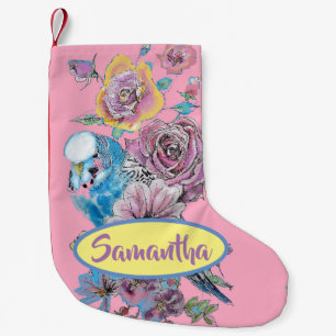 Petite Chaussette De Noël Bougie bleue Bougie Rose Floral Noël Stocking