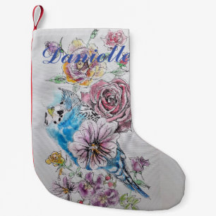 Petite Chaussette De Noël Bougie bleue Rose rouge Fleurs Nom floral Stocking