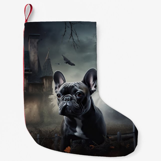 Petite Chaussette De Noël Bouledogue français Halloween Épouvantable (Devant)