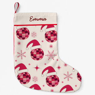 Petite Chaussette De Noël Boules de disco Santa Rouge Noël Nom personnalisé 