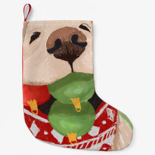 Petite Chaussette De Noël Boules de Noël de Golden Retriever dans la bouche