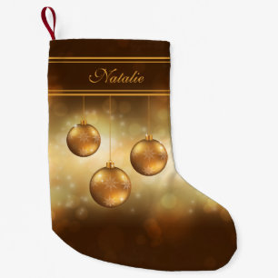 Petite Chaussette De Noël Boules de Noël Jaune Doré Avec Nom Personnalisé