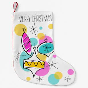 Petite Chaussette De Noël Boules de Noël sur fond rouge avec texte Rétro Tre