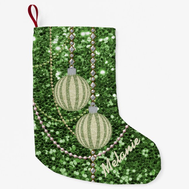 Petite Chaussette De Noël Boules d'ornement de Parties scintillant Faux vert (Devant)