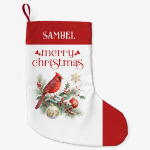Petite Chaussette De Noël Bouquet de houx de Noël Cardinal Rouge