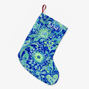 Petite Chaussette De Noël Boutique de Noël Floral Bleu Personnalisé