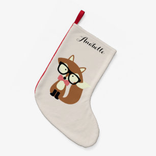 Petite Chaussette De Noël Bow Cravate et lunettes Hipster Renard Brown