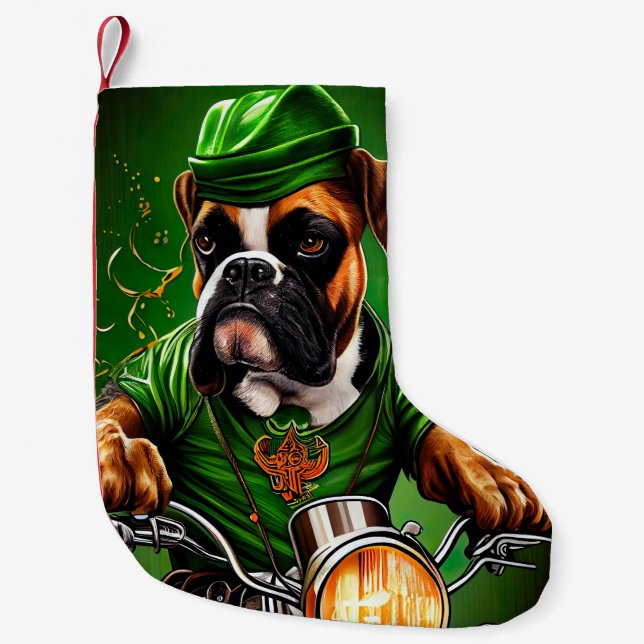 Petite Chaussette De Noël Boxer Chien Conduite Vélo St. Patrick's Day (Devant)