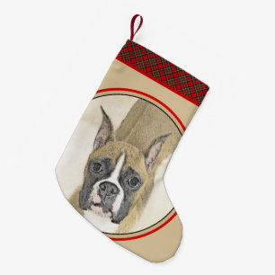 Petite Chaussette De Noël Boxer Painting - Joli Art Original de Chien