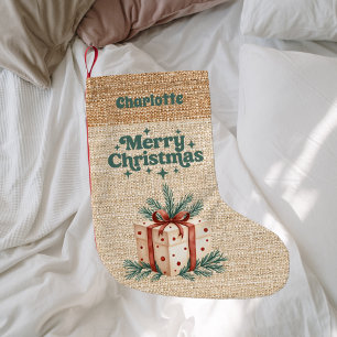 Petite Chaussette De Noël Bracelet beige boîte cadeau nom rétro Joyeux Noël