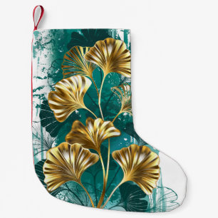 Petite Chaussette De Noël Branche avec feuilles dorées Ginko Biloba