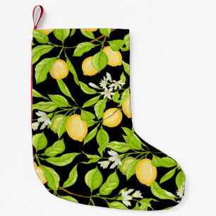 Petite Chaussette De Noël Branche de citron avec citrons, fleurs et feuilles
