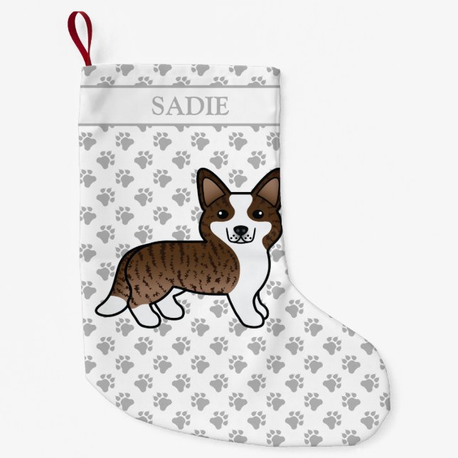 Petite Chaussette De Noël Brindle Cardigan Welsh Corgi Chien & Nom (Devant)
